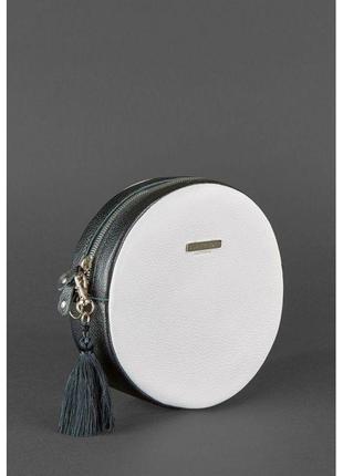 Круглая кожаная женская сумочка tablet черно-белая3 фото