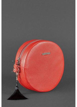 Круглая кожаная женская сумочка tablet красная3 фото