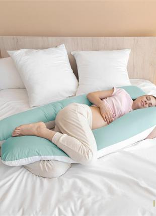 Подушка п-образная для беременных и отдыха тм ideia 140х75х20 см с внутренней подушкой на молнии мята/белый