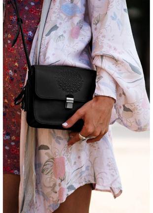 Шкіряна жіноча бохо-сумка лілу чорна10 фото