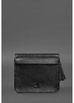 Шкіряна жіноча бохо-сумка лілу чорна4 фото
