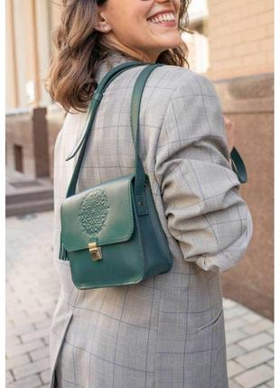 Шкіряна жіноча бохо-сумка лілу зелена9 фото