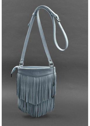 Кожаная женская сумка с бахромой мини-кроссбоди fleco голубая