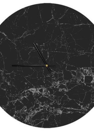 Настінний годинник круглий «чорний мармур» дерев'яний з принтом 36 см