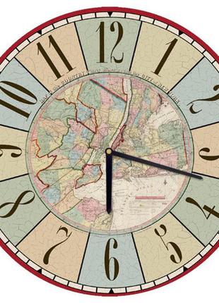 Настенные часы круглые «карта» деревянные с принтом 36 см