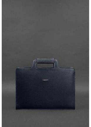 Кожаная сумка для ноутбука и документов темно-синяя краст2 фото