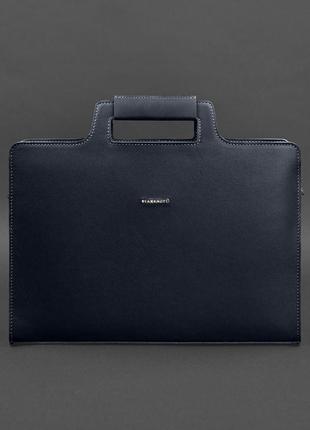 Кожаная сумка для ноутбука и документов темно-синяя краст9 фото