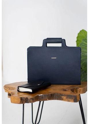Кожаная сумка для ноутбука и документов темно-синяя краст7 фото