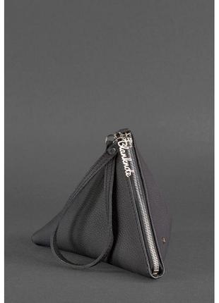 Шкіряна жіноча сумка-косметичка піраміда чорна3 фото