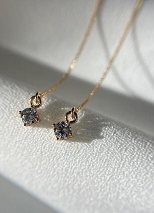 Сережки протяжки xuping родій позолота медичний сплав5 фото