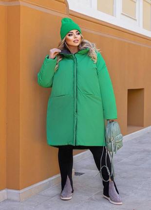 Женская зимняя двусторонняя стеганая куртка из плащевки большие размеры 50-602 фото