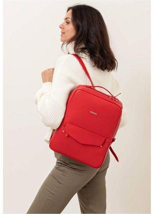 Кожаный городской женский рюкзак на молнии cooper красный9 фото