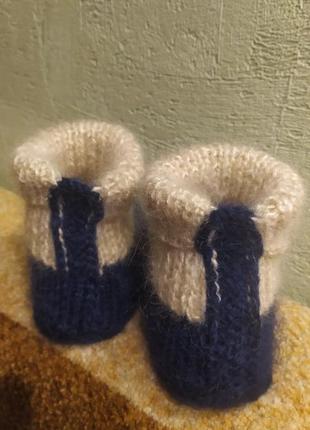 Шкарпетки-тапки в'язані мохерові, ручна робота, колір — темно-синій.2 фото