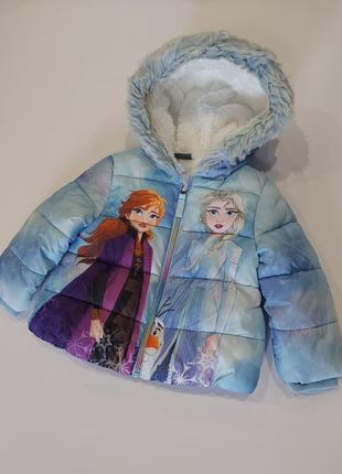 Куртка зимняя на меху от disney с эльзой, анной и олафом 1-2 года3 фото