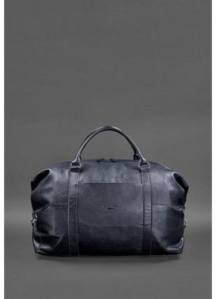 Кожаная дорожная сумка темно-синяя4 фото