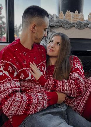 Мужской новогодний свитер с оленями красный парни новогодние свитера с оленями мужской женский теплый приятный шерстяной мягкий удобный для фотосессии5 фото