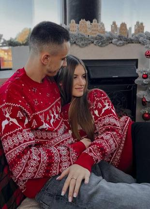 Мужской новогодний свитер с оленями красный парни новогодние свитера с оленями мужской женский теплый приятный шерстяной мягкий удобный для фотосессии2 фото