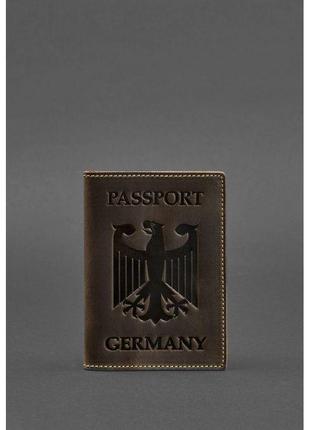 Шкіряна обкладинка для паспорта з гербом німеччини темно-коричнева crazy horse
