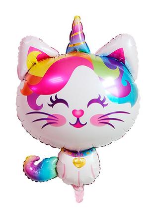 Фольгована кулька, фігура, "кішечка-єдиноріг" ,рожева 60х92 см.