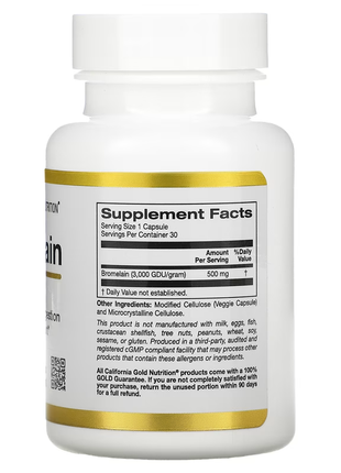 California gold nutrition, бромелаин, 500 мг, 30 вегетарианских капсул2 фото