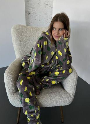 Домашний костюм / пижама с принтом лимон 🍋 42-44; 46-48 , махра2 фото