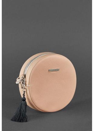 Круглая женская кожаная сумочка tablet светло-бежевая3 фото