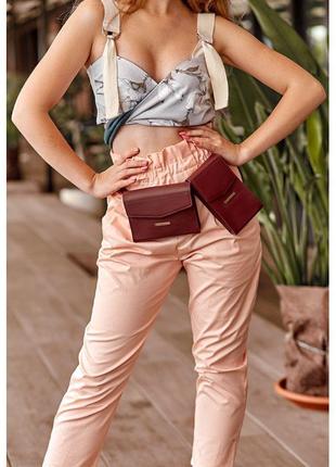 Набор женских бордовых кожаных сумок mini поясная/кроссбоди1 фото