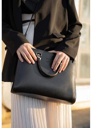 Жіноча шкіряна сумка fancy a4 чорна крат2 фото
