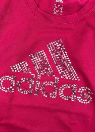 Футболка с камушками adidas big logo розовая4 фото
