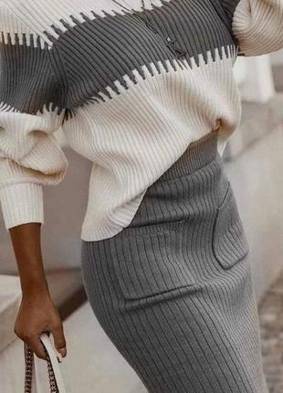 Теплый женский костюм свитер и юбка комплект мягкий с/м3 фото
