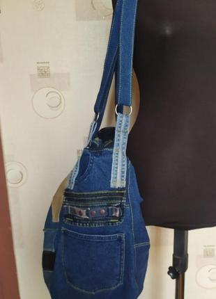 Сумка - рюкзак женская джинсовая - трансформер , ручной работы, цвет - голубая ,комбинированная2 фото