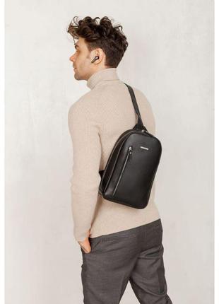 Кожаный мужской рюкзак (сумка-слинг) на одно плечо chest bag черный7 фото
