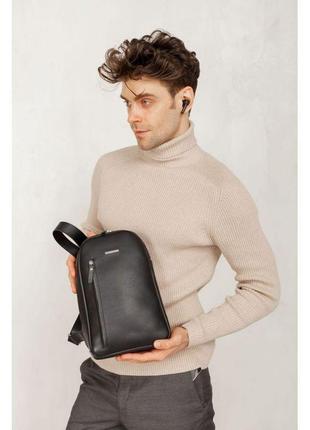 Кожаный мужской рюкзак (сумка-слинг) на одно плечо chest bag черный