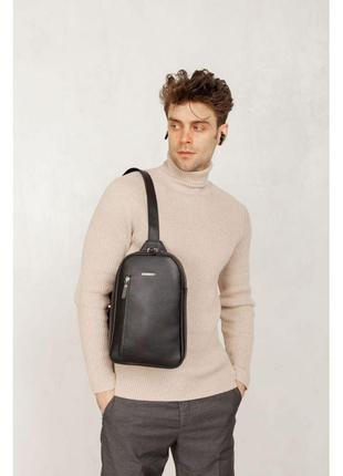 Кожаный мужской рюкзак (сумка-слинг) на одно плечо chest bag черный8 фото