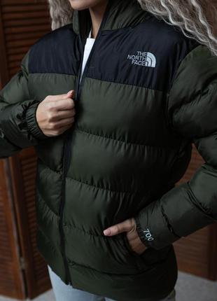 Пуховик женский зимний the north face дутая до -25°с хаки куртка женская теплая с капюшоном