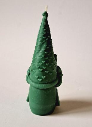 Свічка новорічний гном  "зелений колір" у подарунковій коробці4 фото