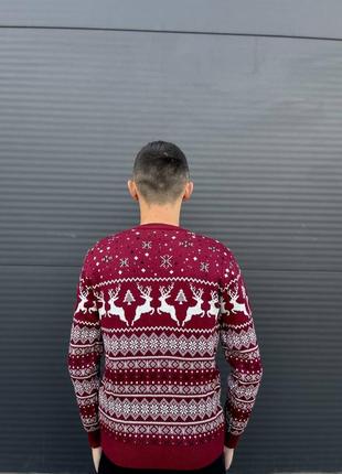 Мужской новогодний свитер бордовый/красный парные и женские свитер новогодний без горла m, l, xl3 фото