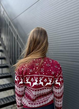 Мужской новогодний свитер бордовый/красный парные и женские свитер новогодний без горла m, l, xl6 фото