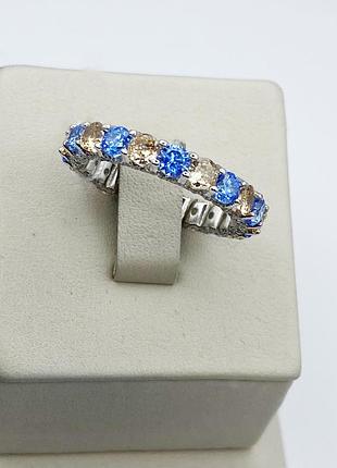 Кольцо серебряное с кубическим цирконием "украина" 19 5,2 г