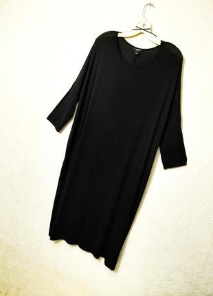 Monki брендовое стильное чёрное платье миди трикотажное рукав средний размер 44-50 оверсайз женское2 фото