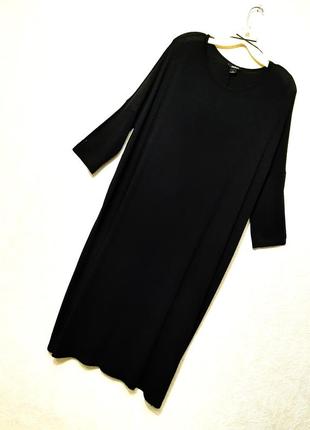 Monki брендовое стильное чёрное платье миди трикотажное рукав средний размер 44-50 оверсайз женское3 фото