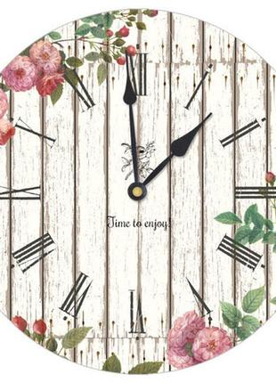 Настінний годинник круглий «квіти» дерев'яний з принтом 36 см