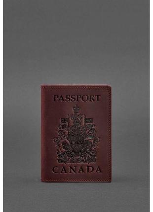 Кожаная обложка для паспорта с канадским гербом бордовая crazy horse
