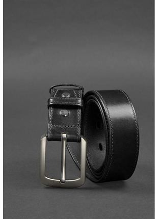 Кожаный ремень 40 мм черный со светло-серой нитью2 фото