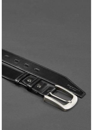 Кожаный ремень 40 мм черный со светло-серой нитью3 фото