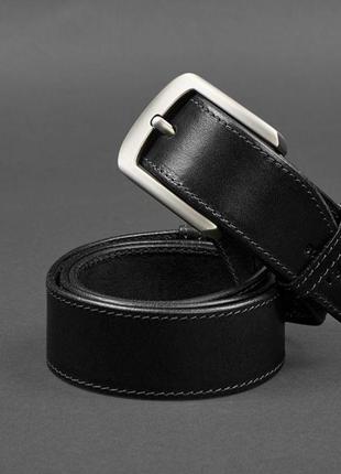Кожаный ремень 40 мм черный со светло-серой нитью4 фото