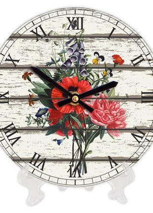 Настінний годинник круглий «букет квітів» дерев'яний з принтом 18 см