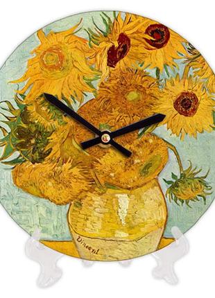 Часы настенные круглые «подсолнухи» деревянные с принтом 18 см