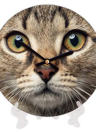 Часы настенные круглые «кот» деревянные с принтом 18 см