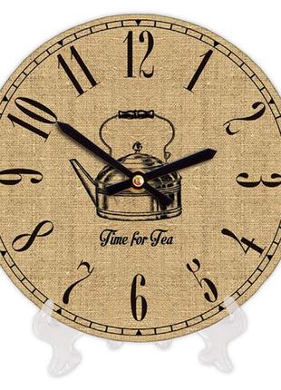 Часы настенные круглые «чайник» деревянные с принтом 18 см